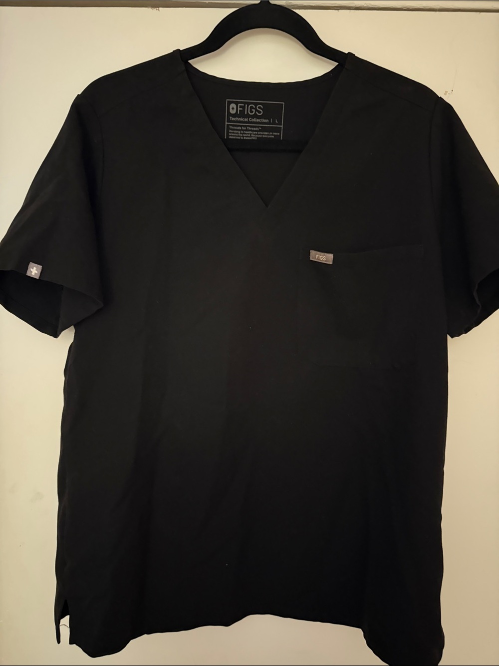FIGS Women’s Black V-Neck Scrub Top with Chest Pocket
